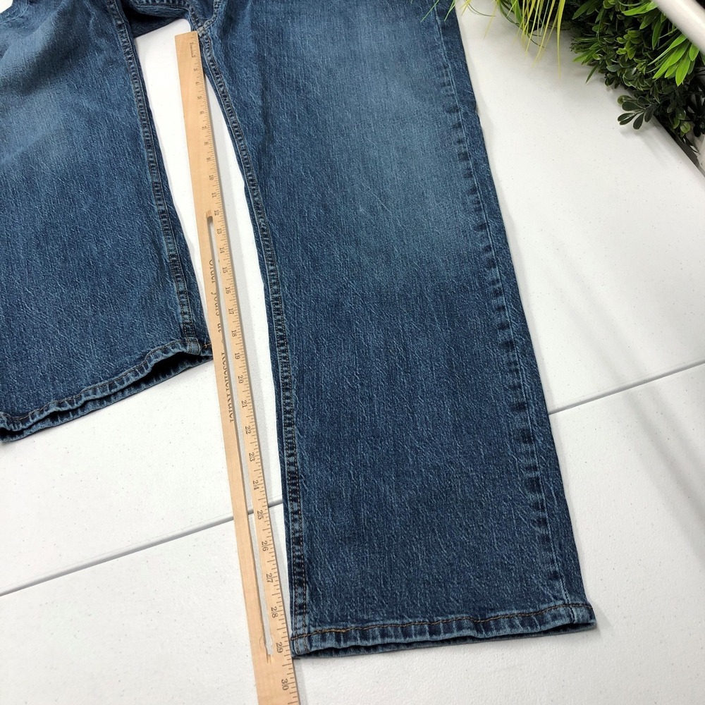 Levis 505 Jeans Mens 42x30 Blue Medium Wash Straight Leg Denim Stretch - Picture 9 of 13
